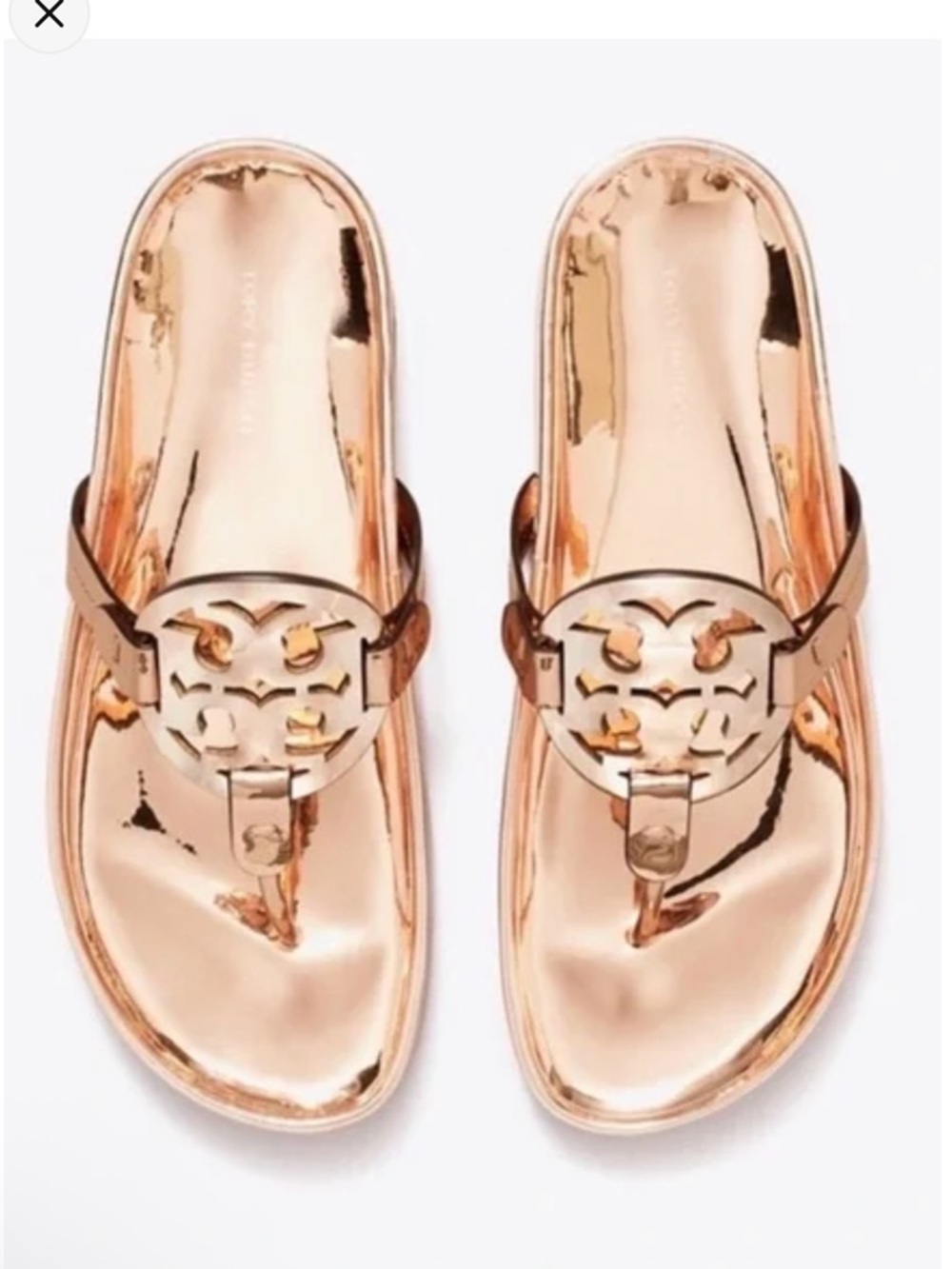 Tory Burch Miller Cloud Metallic Rose Gold Logo Thong Sandals 8.5 NWOT